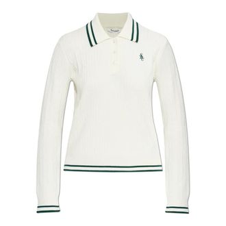 Sporty & Rich V-neck Knitwear, female, Beige, Size: XS Collared Sweater