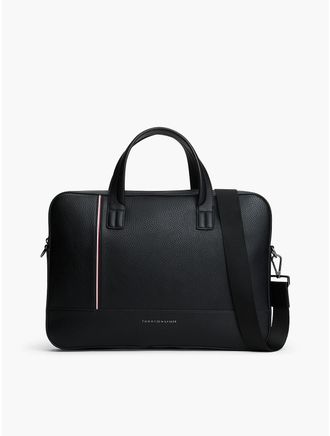 Tommy Hilfiger Mens Signature Stripe Pebbled Laptop Bag - Black
