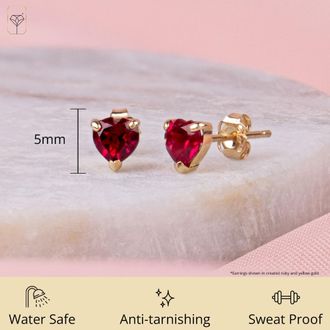 MAX + STONE 925 Sterling Silver 5mm Round Heart Gemstone Hoop Earrings