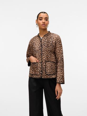 Vero Moda Kurzjacke VERO MODA VMCLARA JACKET GA NOOS, Damen, Gr. S, rugby tan aop:leopard, Web, Obermaterial: 100% Polyester, bedruckt, Rundhals, gerader Abschl