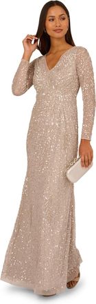 Adrianna Papell Womens Long Sleeve Bead Dress - Grey - Size 8 UK