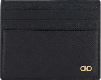 Ferragamo Premium Leren Kaarthouder - Heren - Portefeuilles - Zwart - ONE Size - Leer - Accessoires