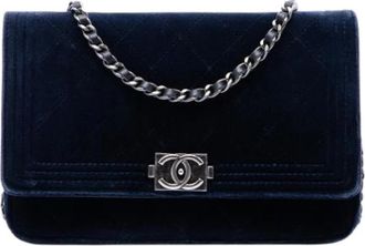 Chanel Pre-owned Portemonnee met ketting - Dames - Vintage Schoudertas - Blauw - ONE Size - Leer - Vintage