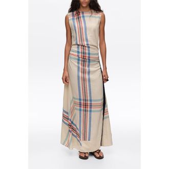 Bimba & Lola Linen Striped Sleeveless Dress With Overlay Strap in Ivory at Nordstrom, Size Xx-Small Eu