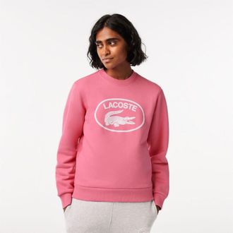 Lacoste Womens Fit Organic Cotton Fleece Sweatshirt in Pink - Size 14 UK