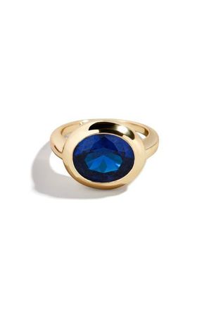 BaubleBar Birthstone Oval Cubic Zirconia Ring in Sapphire at Nordstrom, Size 6