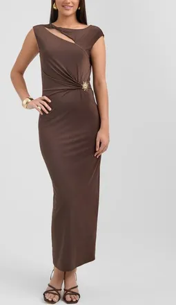 Rachel Roy Cymara Neck Cutout Maxi Dress in Dark Brown at Nordstrom, Size Medium
