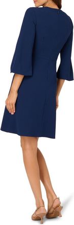Adrianna Papell Twist Neck Crepe Dress in Navy Sateen at Nordstrom, Size 14