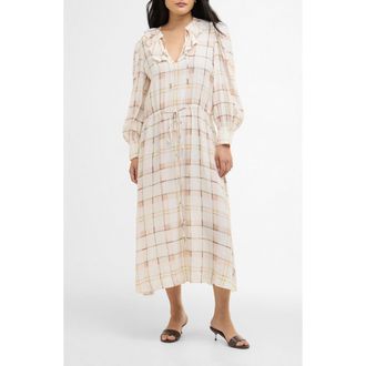 Barbour Asker Windowpane Plaid Long Sleeve Dress in Silver Peony Painted Check at Nordstrom, Size 10 Us