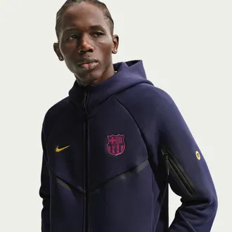 Nike FC Barcelona Tech Fleece Windrunner Nike Mens Soccer Full-Zip Hoodie in Blue | II3201-499