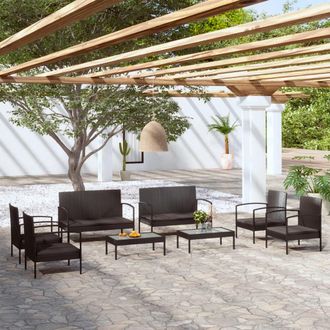 vidaXL Set Muebles De Jard&iacute;n 8 Piezas Y Cojines Rat&aacute;n Sint&eacute;tico Negro Vidaxl