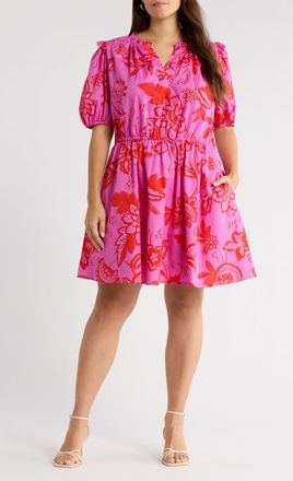 Sugarlips Weirly Floral Print Cotton Dress in Pink-Red-Multi at Nordstrom, Size 1 X