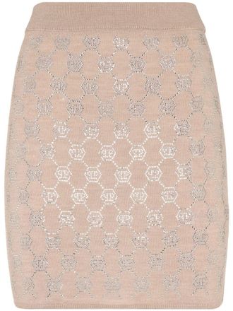 Philipp Plein Plooirok met monogram - Beige