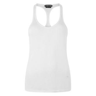Tom Ford Sleeveless Tops, female, White, Size: 2XS Striped Tank Top with Tonal TF Embroidered Logo