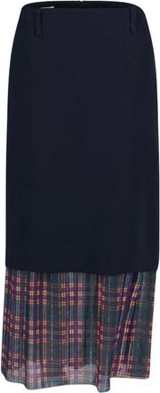 Dries Van Noten Midi-rok met hoge taille en ruitinzet - Dames - Rokken - Blauw - Maat: S Poliester