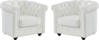 Vente-Unique Juego de 2 sillones de piel de b&uacute;falo CHESTERFIELD - Blanco