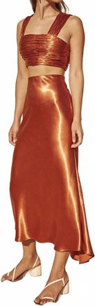 AIIFOS Nicole Metallic Satin Crop Top In Copper