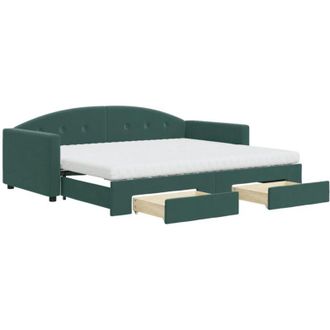 vidaXL Vidaxl - Sof&aacute; Cama Nido Con Cajones Terciopelo Verde Oscuro 90x200 Cm