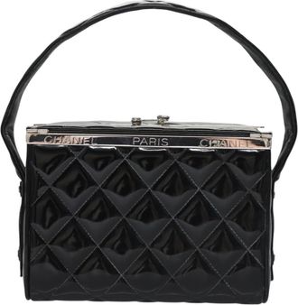 Chanel Vintage Metal Box Bag Quilted Patent Black Patent_Leather Handbag (Pre-Owned)
