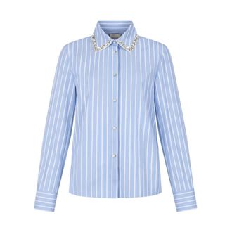 Liu Jo Shirts, female, Blue, Size: M Striped Poplin Shirt with Removable Collar