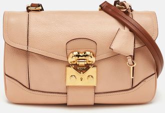 Moschino Hidden Lock Beige/brown Leather Shoulder Bag