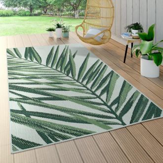 Paco Home Paco Home - Alfombra Interior Exterior Verde Beige Palmeras Terraza Balc&oacute;n Tejido Plano 160x230 Cm