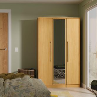 Welcome Furniture Sofia Ready Assembled Triple Mirror Wardrobe in Modern Oak - Welcome Furniture | TJ Hughes