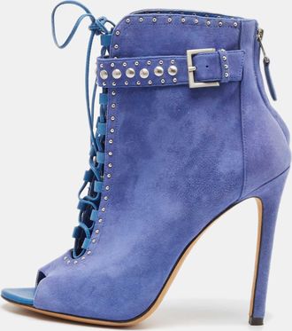 Brian Atwood Blue Suede Embellished Ankle Length Boots