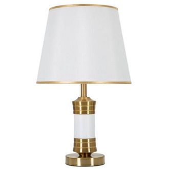 Dmora Lampada da tavolo Bonefro, Luce da scrivania, Luminaria da ufficio, Lampada da lavoro, Bianco e Oro, 31x31 h52 cm - Dmora