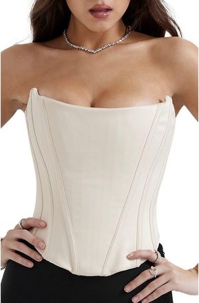 House of CB Genevieve Strapless Satin Corset Top in Vintage Cream at Nordstrom, Size X-Small