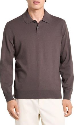 Theory Goris Long Sleeve Polo in Classic Brown - Txo at Nordstrom, Size Xx-Large
