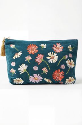 Elizabeth Scarlett Wildflower Velvet Everyday Pouch in Rich Blue at Nordstrom