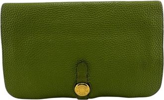 Herm&egrave;s Green Leather Long Wallet (Bi-Fold) (Pre-Owned)