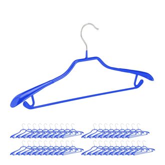 Relaxdays 40 Perchas Para Trajes, Barra Pantalones, Gancho Colgar Falda Y Top, Metal Y Pvc, 19 X 45 X 3,5 Cm, Azul