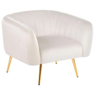 Beliani Sill&oacute;n Moderno Glamuroso Con Respaldo Redondeado Tapizado En Terciopelo Patas Doradas Beige Claro Laconia