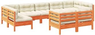 vidaXL Set De Sof&aacute;s Jard&iacute;n 9 Pzas Con Cojines Madera Pino Marr&oacute;n Cera Vidaxl