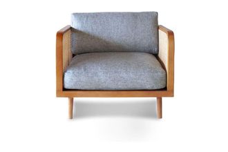 PIB Sillon de ca&ntilde;a marr&oacute;n con tela gris