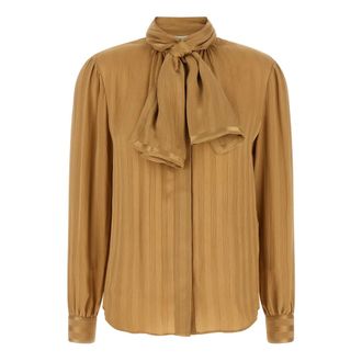 Saint Laurent Blusa con Corbata de Lazo a Rayas - Blouses & Shirts - Mujer - Beige - S