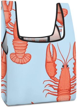 Generic Lobster Pattern Reusable Shopping Bags Lightweight Foldable Grocery Bag Polyester Washable Tote Bag