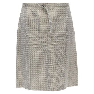Dries Van Noten gold coated jacquard cotton belted knee lnegth skirt FR36 S