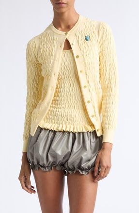 Conner Ives The Shirred Knit Cotton & Cashmere Cardigan in Lemon at Nordstrom, Size X-Small