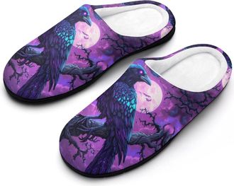 Generic Raven And Full Moon Mens Slippers Memory Foam Winter Warm Sandals Slip On House Shoes Size 7-14