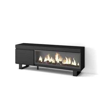 Skraut Home Mueble tv efecto madera negro 158x35x57cm chimenea efecto fuego