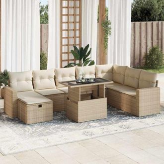 vidaXL Set De Sof&aacute;s De Jard&iacute;n Con Cojines 9 Pzas Rat&aacute;n Sint&eacute;tico Beige Vidaxl