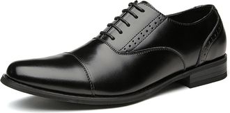 Generic Dress Oxford for Men Lace Up Cap Toe Round Burnished Toe Cowhide Anti-Slip Non Slip Low Top Business(Black,7.5 UK)