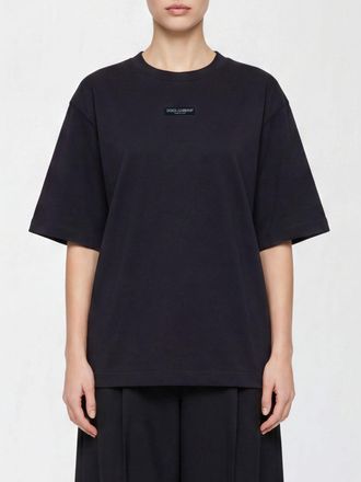 Dolce & Gabbana T-shirt girocollo in cotone con logo a contrasto e spalle cadute