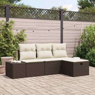 vidaXL Vidaxl - Conjunto De Sof&aacute; De Jard&iacute;n Con Coj&iacute;n 4 Pcs Marr&oacute;n Polirat&aacute;n