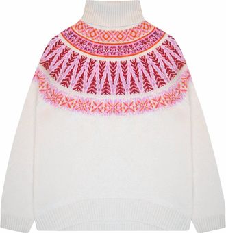 JUMPER 1234 Womens Fairisle Roll Collar Turtleneck Sweater In Ear Of Wheat