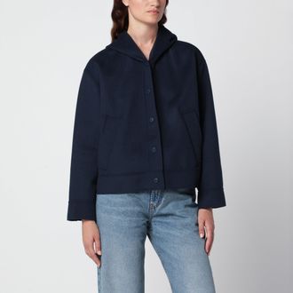 Max Mara Giacca con cappuccio blu in lana