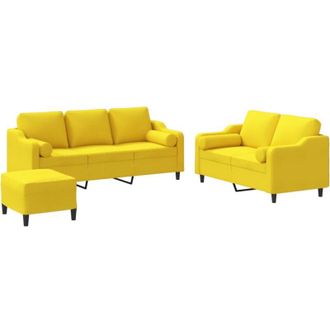 vidaXL Juego De Sof&aacute;s Con Cojines 3 Piezas Tela Amarillo Claro Vidaxl